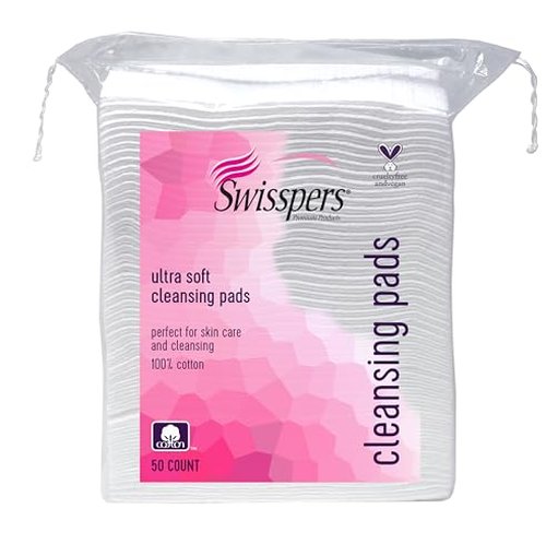 Swisspers Premium Ultra Soft Cleansing Pads – 50 Count (Pack of 3) – Large Rectangular Pads for Gentle and Versatile Skincare – 100% Lint-Free Cotton