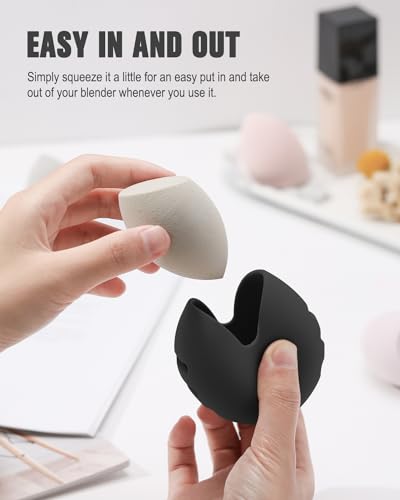 FERYES 2 PCS Makeup Sponge Holder – Shatterproof Eco-Friendly Silicone Beauty Make Up Blender Case for Travel - Black