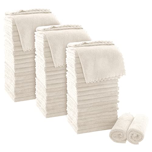 MOONQUEEN Ultra Soft Premium Washcloths Set - 12 x 12 inches - 72 Pack - Quick Drying - Highly Absorbent Coral Velvet Bathroom Wash Clothes (Cream)