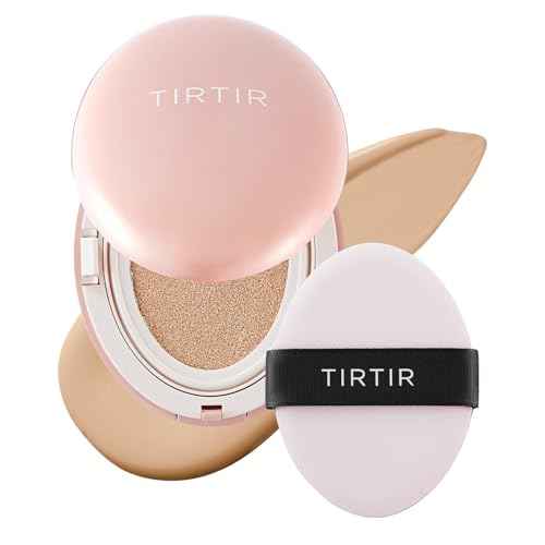 TIRTIR Mask Fit All Cover Pink Cushion Foundation | High coverage, Velvety Matte Finish, Lightweight, Flawless, Corrects Redness, Korean Cushion (#23N Sand, Full Size, 0.63 Fl Oz)
