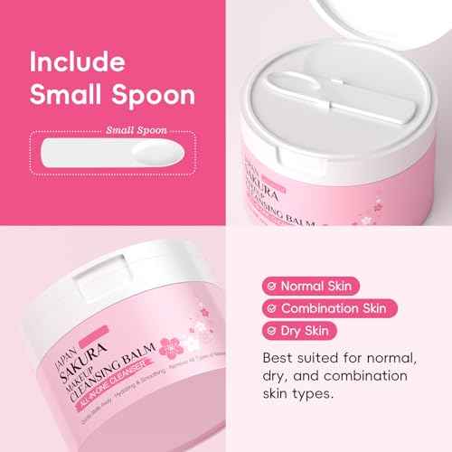 Cleansing Balm Makeup Remover with Japan Sakura Extracts, Hyaluronic Acid, Nourishing Melting Cleanser, Non-Greasy, Cleanses, Removes Makeup & Moisturizes Skin, All-in-One Facial Cleanser