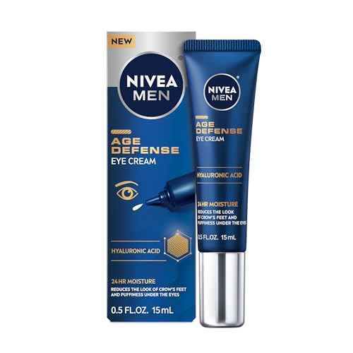 NIVEA MEN Age Defense Eye Cream with Hyaluronic Acid, 24-Hour Hydrating Under Eye Cream for Men Helps Reduce Look of Crow's Feet, Fine Lines and Dark Circles, 0.5 Fl Oz Tube