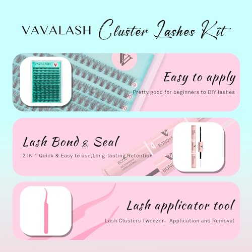 VAVALASH DIY Lash Extension Kit 280 PCS Individual Cluster Lashes Kit 20D 0.07-D-9-16mm Lash Clusters, Lash Bond and Seal, Lash Tweezer for DIY Eyelash Extension at Home（Kit-20D-0.07-D-9-16MIX）