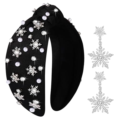 PHALIN Christmas Headband for Women Christmas Accessories Snowflake Xmas Bow Knotted Headband Crystal Rhinestone Jeweled Headband Holiday Hair Accessories Party Gifts (Snowflake)