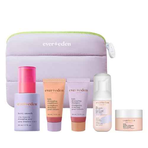 Evereden Kids Travel Size Set: Clean & Vegan 5-Piece Skin Care for Kids | Multi-Vitamin Kids Skin Care Set with Detangling Spray, Face Wash, Cream, Shampoo & Conditioner | Stocking Stuffers for Kids