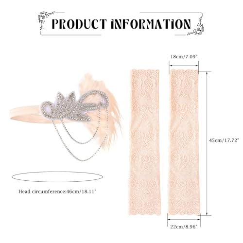 DOCILA 1920s Accessories For Women Great Gatsby Costume 20s Feather Headband Retro Flapper Headpiece Gloves 80s Outfits Goth Headwear