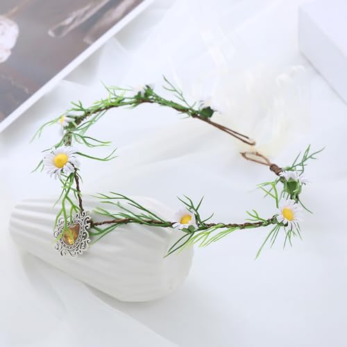 Vivivalue Fairy Elf Crowns for Women Girls Floral Headband Flower Headpiece Woodland Forest Even Circlet Halloween Renaissance Wedding Bridal Cosplay Prom Photo Props White