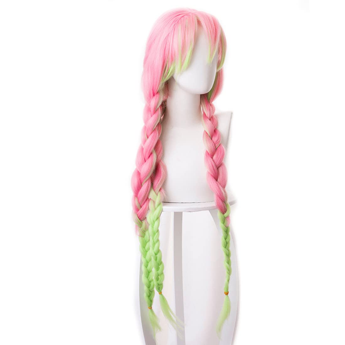 Aadesso demon Kimetsu No Kanroji Mitsuri Anime Cosplay Pink And Green Gradient Long Men Women Heat Resistant Synthetic Hair with wig cap