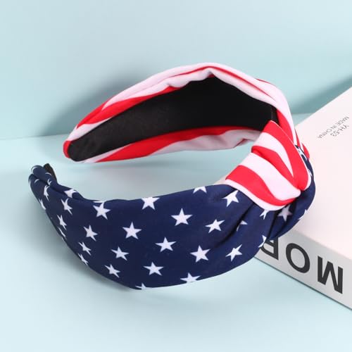 Ardorchid American Flag Headbands for Women Girls Patriotic Independence Day 4th of July Headband USA Red White and Blue Star Hair Accessories Stripe Wide Knotted Headband Hair Hoop Gifts