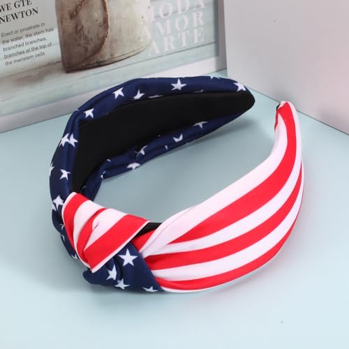 Ardorchid American Flag Headbands for Women Girls Patriotic Independence Day 4th of July Headband USA Red White and Blue Star Hair Accessories Stripe Wide Knotted Headband Hair Hoop Gifts