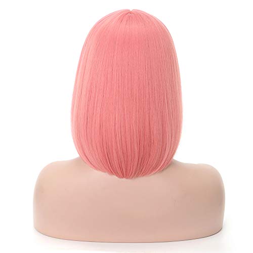 Rosa Star Ash Pink Wig Women's Short Bob Light Pink with Bangs 12'' Straight Synthetic Hair Wig for Halloween Comic-con Costume Anime Cosplay Party