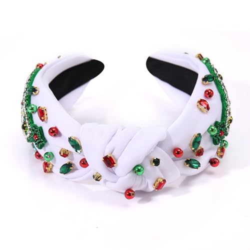 ARATLENCH Christmas Headband Pearl Rhinestone Jeweled Knotted Headband Accessories Snowflake Xmas Tree Beaded Earrings Winter Holiday Xmas Outfits for Women Girls