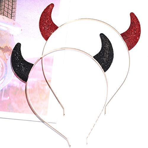 FAERLIIRY Halloween Headband Glitter Devil Horns Headband Cat Ears Devil Demon Headband Red Devil Costume Cosplay Accessories for Woman