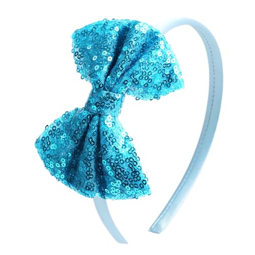 Kiszu Sparkly Sequin Hair Bow Headbands Fashion Glitter Cute Boutique Ribbon Bows for Girls, Kids, and Women (Peacock Green)