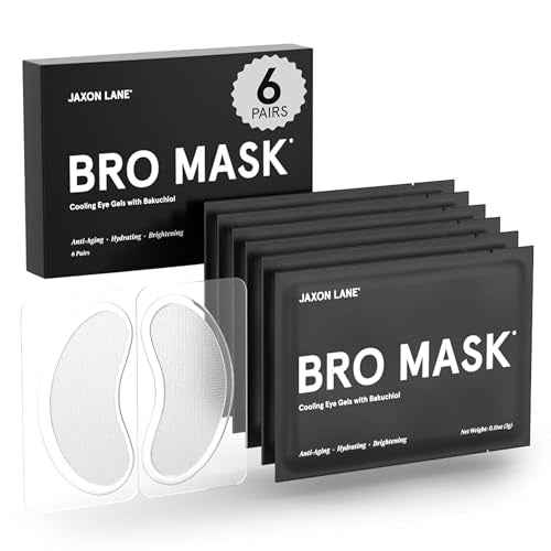BRO MASK Under Eye Patches for Men Skin Care | Cooling Eye Masks for Dark Circles and Puffiness, Anti Aging Hydrogel Pads with Bakuchiol, Caffeine & Niacinamide, Eye Bags Treatment for Men (6 Pairs)