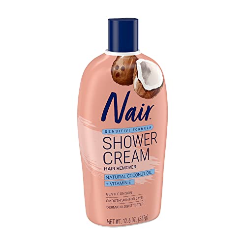 Nair Sensitive Formula Shower Cream Hair Remover with Coconut Oil and Vitamin E, 12.6oz