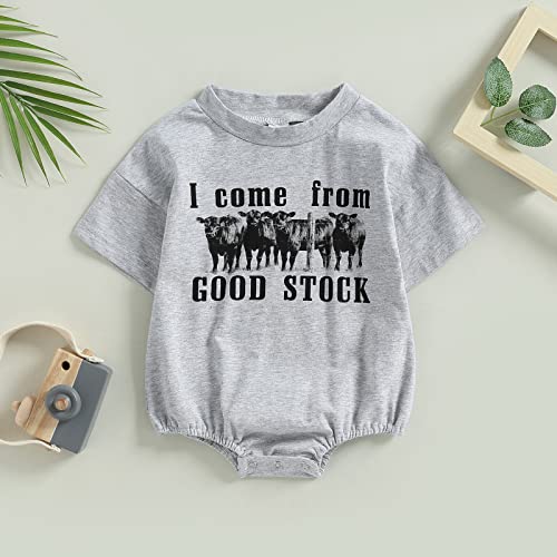 DOSYZTO Baby Boy Girl Cow Romper Shirt Clothes Short Sleeve Bodysuit Top Oversized Jumpsuit Infant Summer Western Outfit (12-18 Months,Cow Gray)