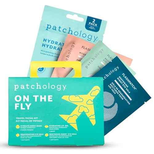Patchology On The Fly Travel Facial Kit ? Travel-Friendly Hydrating Skincare Essentials for Face, Eyes and Lips ? Includes 2 Pair Under Eye Patches, 2 Hydrate Sheet Mask for Refreshed Skin,1 Lip Mask