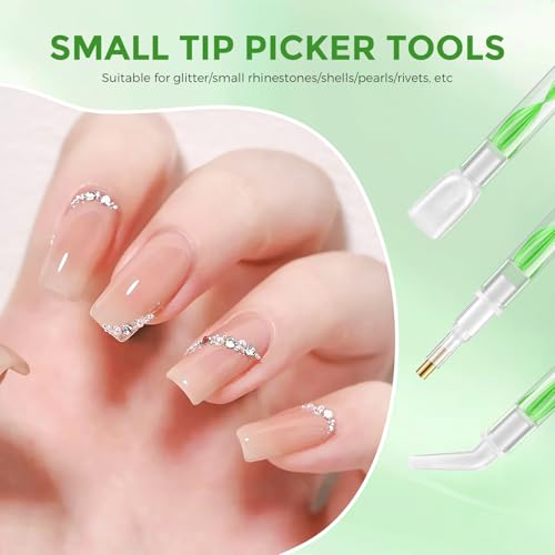 Eudaicful Rhinestone Picker Tool Kit: 2Pcs Rhinestone Picker Handle, Dual-Ended Rhinestones Applicator Dotting Tools Pen with 12 Upgraded Plastic Replacement Tips, Clay for DIY Nail Art Craft (Blue)