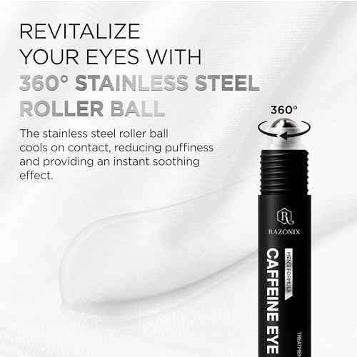 Under Eye Cream for Puffiness and Bags: Caffeine Serum Roller for Dark Circles Treatment - With 5% Caffeine Retinol Hyaluronic Acid Niacinamide Peptides 0.5 fl. oz