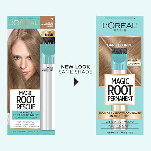L’Oréal Paris Magic Root Permanent Hair Color, 10 Minute Root Coloring Kit with 100% Gray Hair Coverage, 7 Dark Blonde, 1 Count