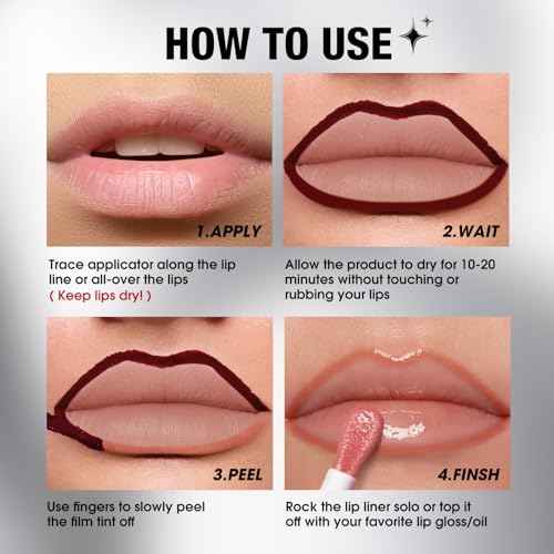 LANGMANNI 3 Colors Long-Lasting Peel Off Lip Liner Set, Waterproof & Smudge-Proof Matte Lip Liners Gift Makeup For Girls (#1+2+3)