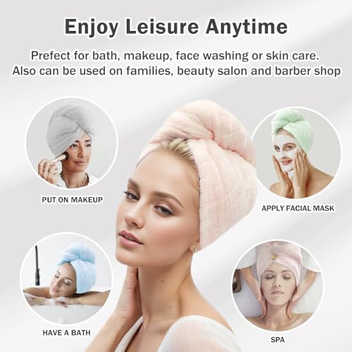 GMELOV 1 Pack Thick Microfiber Hair Towel for Wet Hair Super Absorbent Hair Towel Wrap for Women Girls to Dry Hair Quickly Hair Turban Wraps with Bottons for Bath Makeup Spa for All Hair Styles