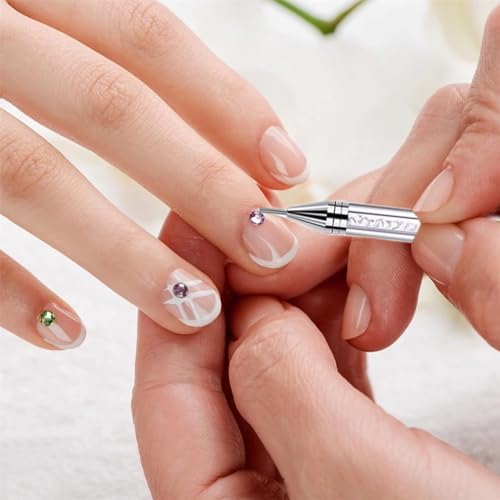 2 Pack Rhinestone Picker Tool with 2 Tweezers, Wax Pencil for Gems Rhinestones, Nail Dotting Tool Applicator Tool, Nail Art Tools Nail Design Kit for DIY Nail Art (Black, White)