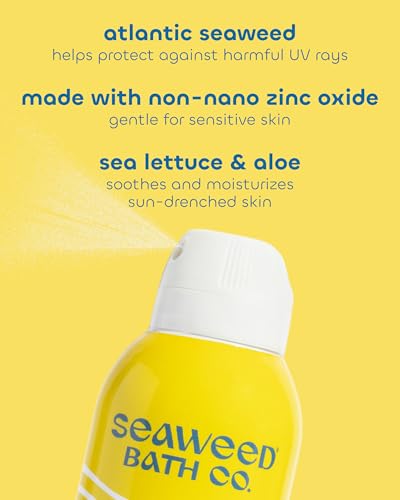 Seaweed Bath Co. Sheer Mineral Sensitive SPF 50 Broad Spectrum Sunscreen Spray, Fragrance Free, Sustainably Harvested Seaweed, Sea Lettuce, Aloe