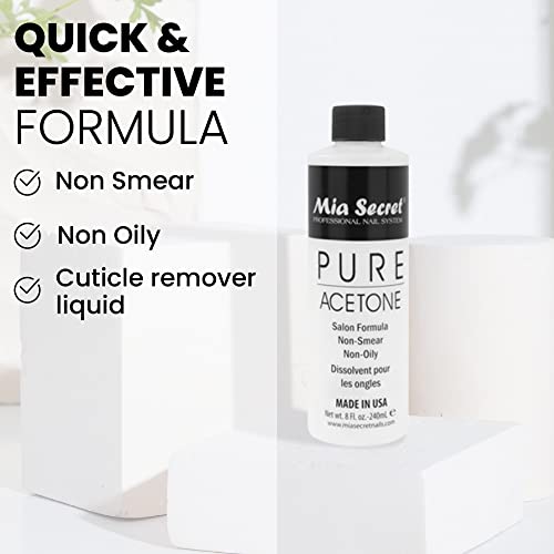 Mia Secret Nail Polish Remover, 100% Pure Acetone, 4 Fl. Oz. Safe and Gentle Cuticle Remover Liquid, Quick and Effective Formula, For Natural, Acrylic, and Sculptured Nails,