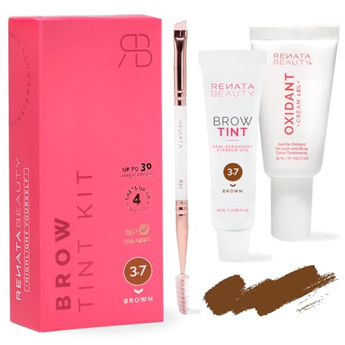 RB RENATA BEAUTY Brow Tint Kit – Eyebrow Tint Set – Dye Kit with Color Tint, Cream Developer and Styling Brush – Long-Lasting Effect Up to 4 Weeks – 30 Applications [Brown]