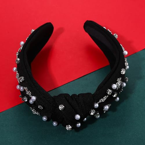 PHALIN Christmas Headband for Women Christmas Accessories Snowflake Xmas Bow Knotted Headband Crystal Rhinestone Jeweled Headband Holiday Hair Accessories Party Gifts (Snowflake)