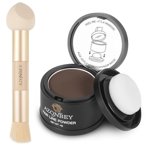 Root Touch Up Sets,Hairline Powder for Women Cover Up- Hairline Concealer for Thin and Thinning Hair, Water & Sweat Resistant,Contain Azonbey Makeup Brush (Black, Med-Makeup Brush)