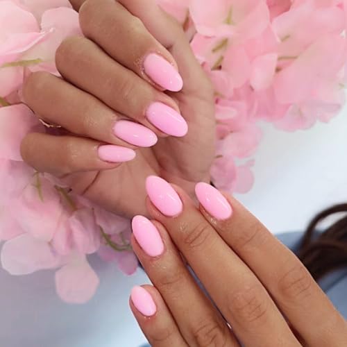 Modelones Press on Nails Almond, Raspberry Spring Short Fake Nails, Reusable Nail Kit with Nail Glue Adhesive Tabs Mini Nail File, Nails Press Ons 32Pcs 16 Sizes, Women Girl Gift ﻿