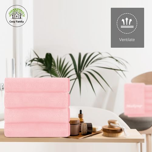 Cosy Family 10 Pack Makeup Remover Wash Cloths - Soft Microfiber Fingertip Facial Cleansing Cloths for Hand and Make Up, 12 x 12 in, Pink