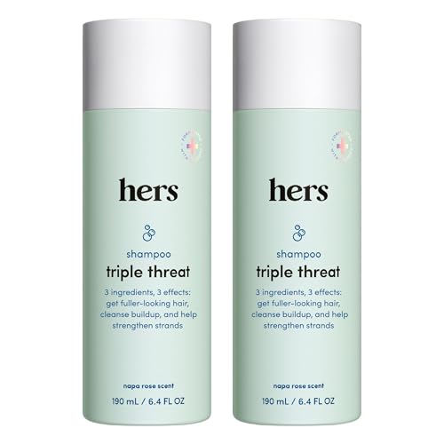 hers Triple Threat Shampoo - Biotin, Saw Palmetto, & Pumpkin Seed Oil Formula - Thickening & Hydrating Shampoo - Color-Safe, Paraben-Free, Vegan - Napa Rose Scent - 6.4 Fl Oz, 2 Pack