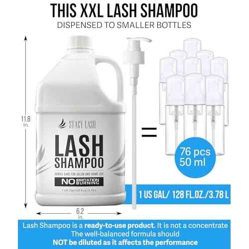 STACY LASH Eyelash Extension Shampoo 1US Gal / 128 fl.oz. / 3.78L / Eyelid Foaming Cleanser/Safe Wash for Extensions & Natural Lashes/Supplies for Professional & Home Use / 50 Aftercare Cards
