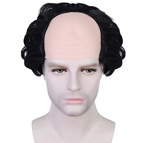 HUNIGIR Bald Black Wig Short Fluffy Wig Bald Head Black Wig Heat Resistant Synthetic Halloween Party Cosplay Costume Wig (Black)