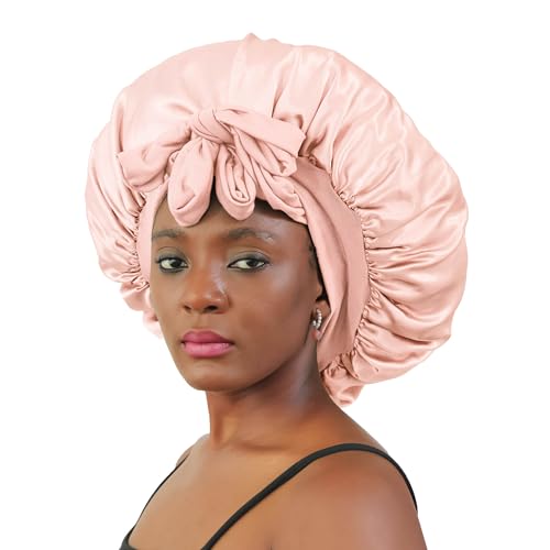 Double Layer Silk Satin Bonnet for Sleeping Women Curly Hair, Big Hair Bonnet for Sleeping Women with tie, Extra Large Bonnet