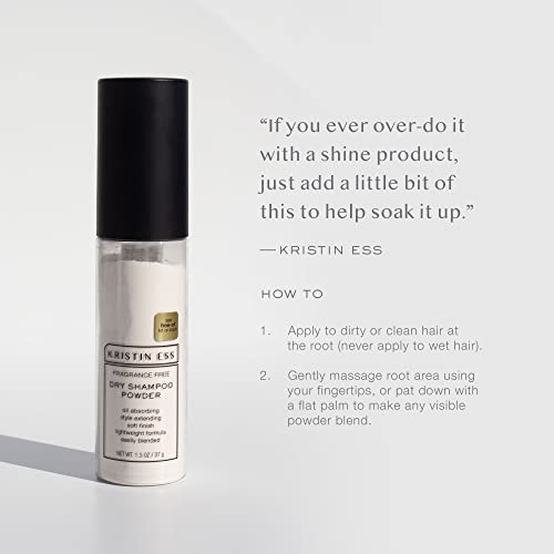 Kristin Ess Hair Dry Shampoo Non-Aerosol Powder for Oily Hair - Mattifying, Style Extending, Fragrance Free, Dry Shampoo for Men and Women, Easily Blended, Lightweight Formula, Vegan, 1.3 oz
