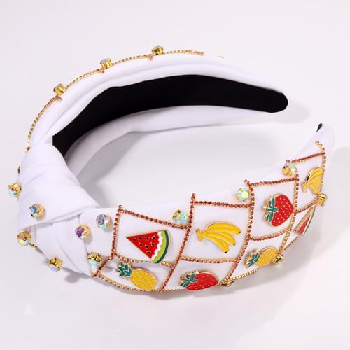 VOGUEKNOCK Fruit Headbands for Women Girls Rhinestone Pineapple Watermelon Banana Strawberry Knotted Headband Summer Beach Headwear Hair Accessories