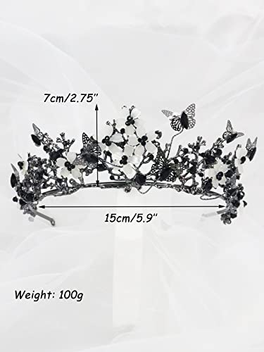 Brihasory Butterfly Queen Birthday Crowns Gold Tiaras for Bride, Crystal Royal Princess Wedding Rhinestone Headband, Costmue Party Christmas Halloween Black Prom Headpiece for Women and Girls (Black)