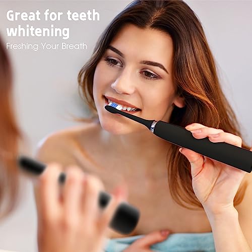 PERECT Ultrasonic Electric Toothbrushfor Adults, Rechargeable Sonic Care Electric Toothbrush, 35,000 VPM, 6 Replacement Heads & Travel Case, 5 Modes 4 Intensities IPX7 Waterproof, Smart Timer, Black