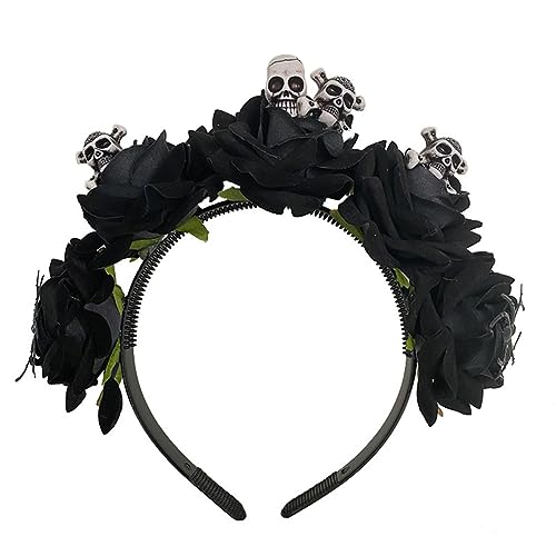 Halloween Skull Floral Crown Headband Mexican Day of the Dead Costume Gothic Rose Flower Garland Headwear Hair hoop for Women