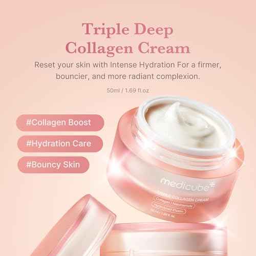 medicube Triple Collagen Cream - Hydrating & Firming Moisturizer with Hyaluronic Acid, Premium Elastin, Shea Butter - Wrinkle Care & Boosts Elasticity - Korean Skincare, 1.69 oz