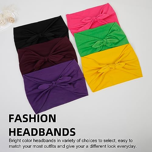 Huachi 6 Packs Bow Headbands for Women 7’’ Extra Wide Bright Pink Head Bands for Women’s Hair Non Slip Headwraps Workout Turban Hair Accessories