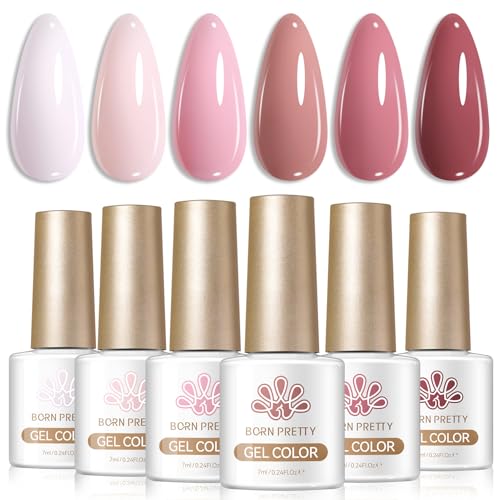 Born Pretty Nude Gel Nail Polish 6 Colors,Brown Beige Khaki Skin Tone Gel Polish Roasted Chestnuts Chocolate Burgundy Red Gel Polish Kit for Salon Manicure and Nail Art DIY at Home