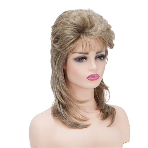 Daiaces Auburn Mullet Wig for Women 70s80s Disco Wig Shoulder Length Layered Heat Resistant Synthetic Hair Cosplay Daily Party Halloween