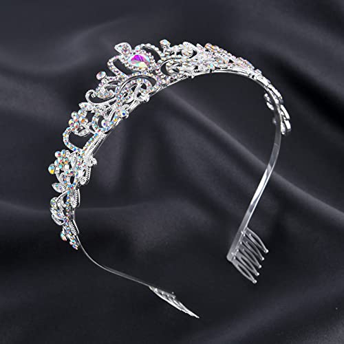 Sparkling Crystal Princess Tiaras for Women Crown Queen Fashion Headband for Wedding Birthday Bride Bridal Prom Party Valentines Mothers Day Gifts AB Silver