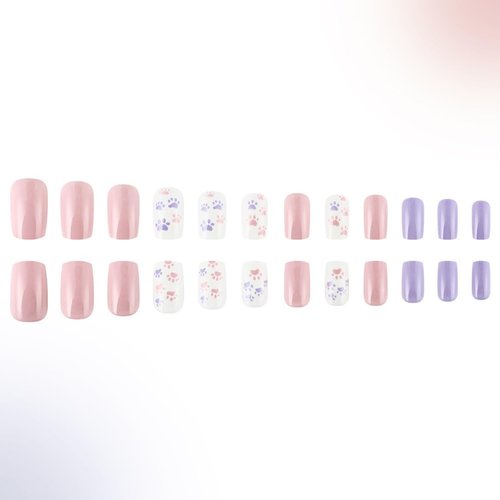 24Pcs Cute Press on Nails Square Short Fake Nails Solid Color Glue on Nails Cat Claw False Nails with Designs Valentine's Day Acrylic Nails Glossy Artificial Stick on Nails for Women Girls